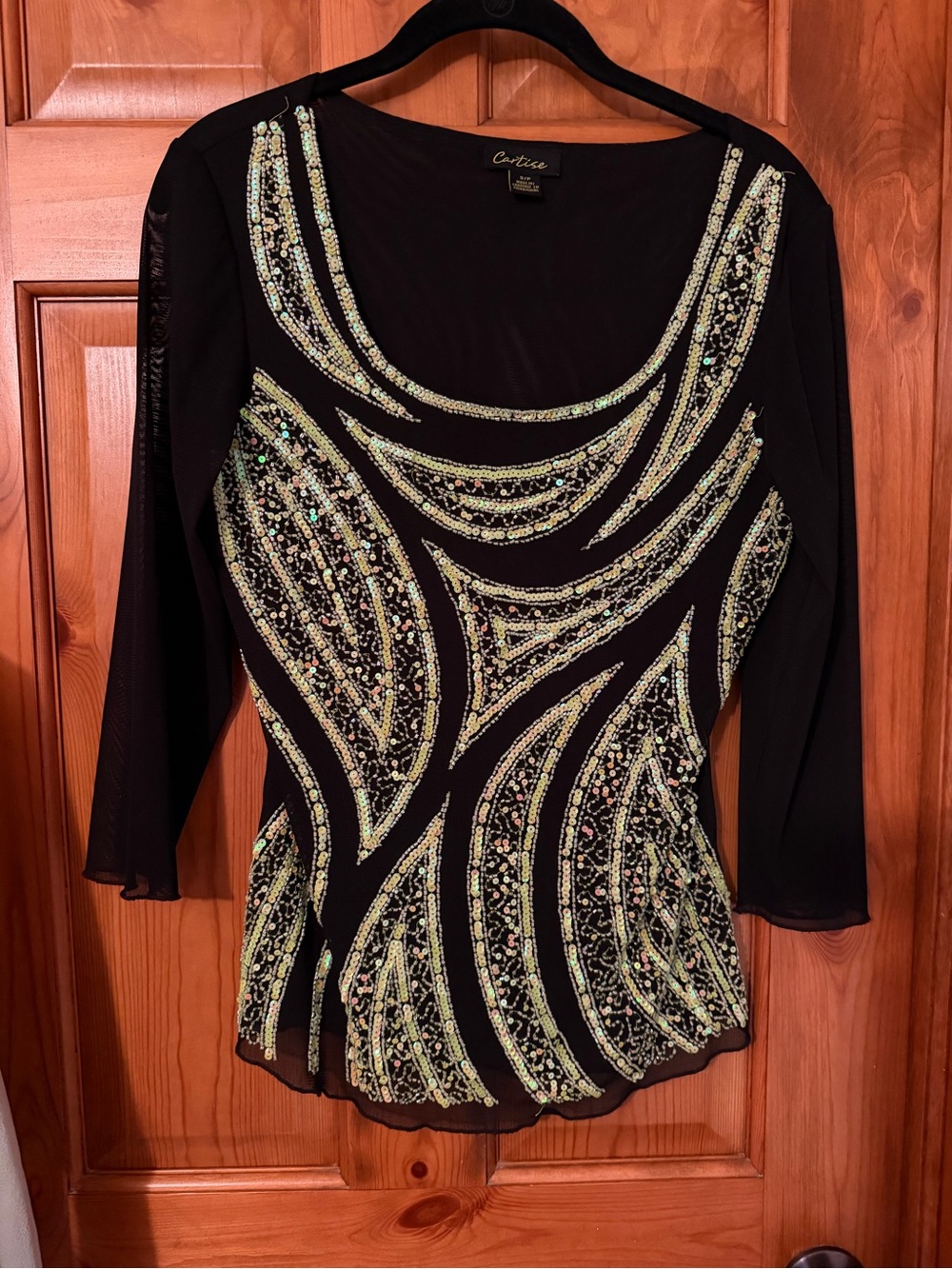 Cartier Beaded Black Mesh Blouse with Gold Sequins
